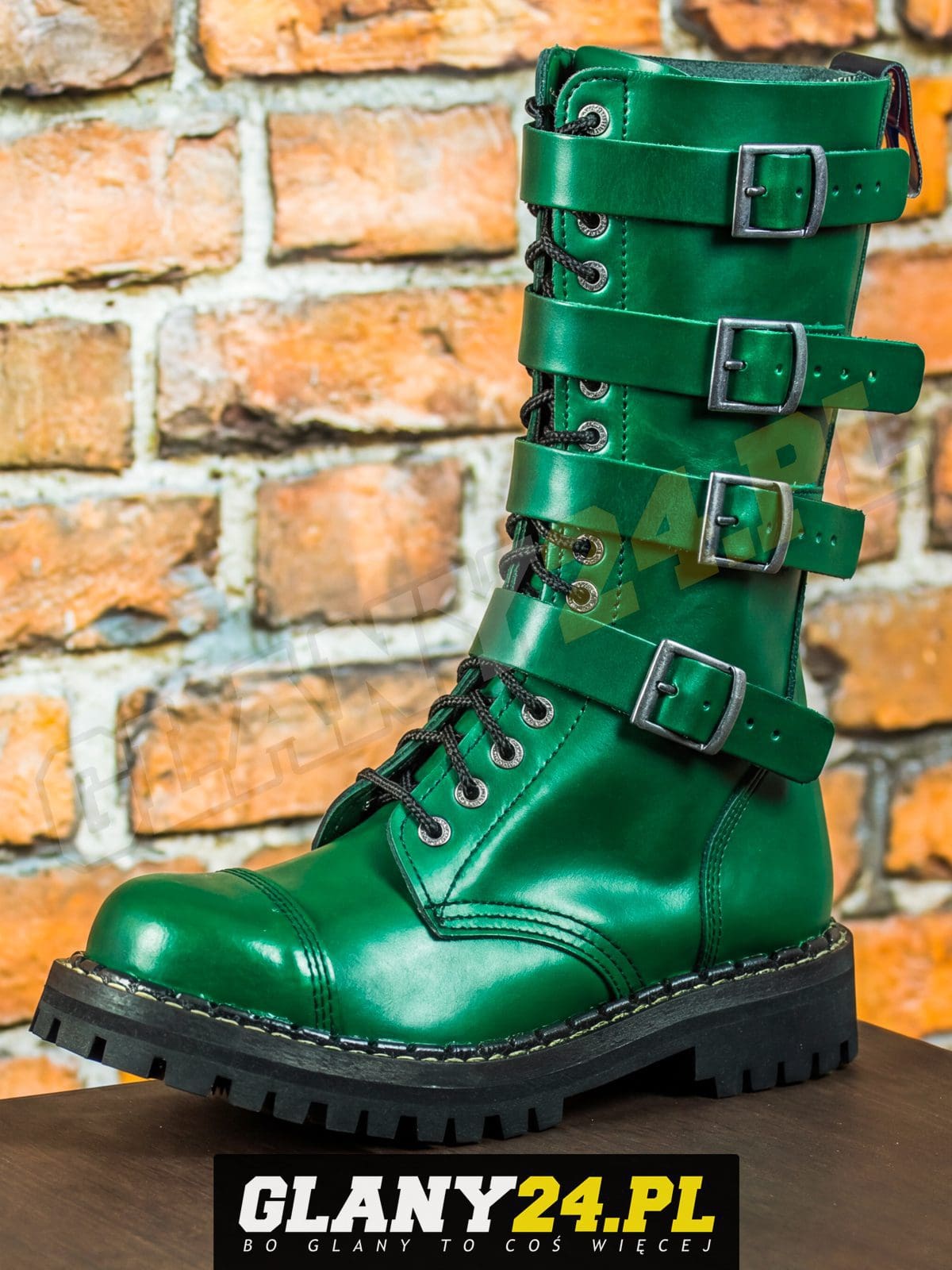 Glany 15 dziurek z 4 klamrami ciemne zielone