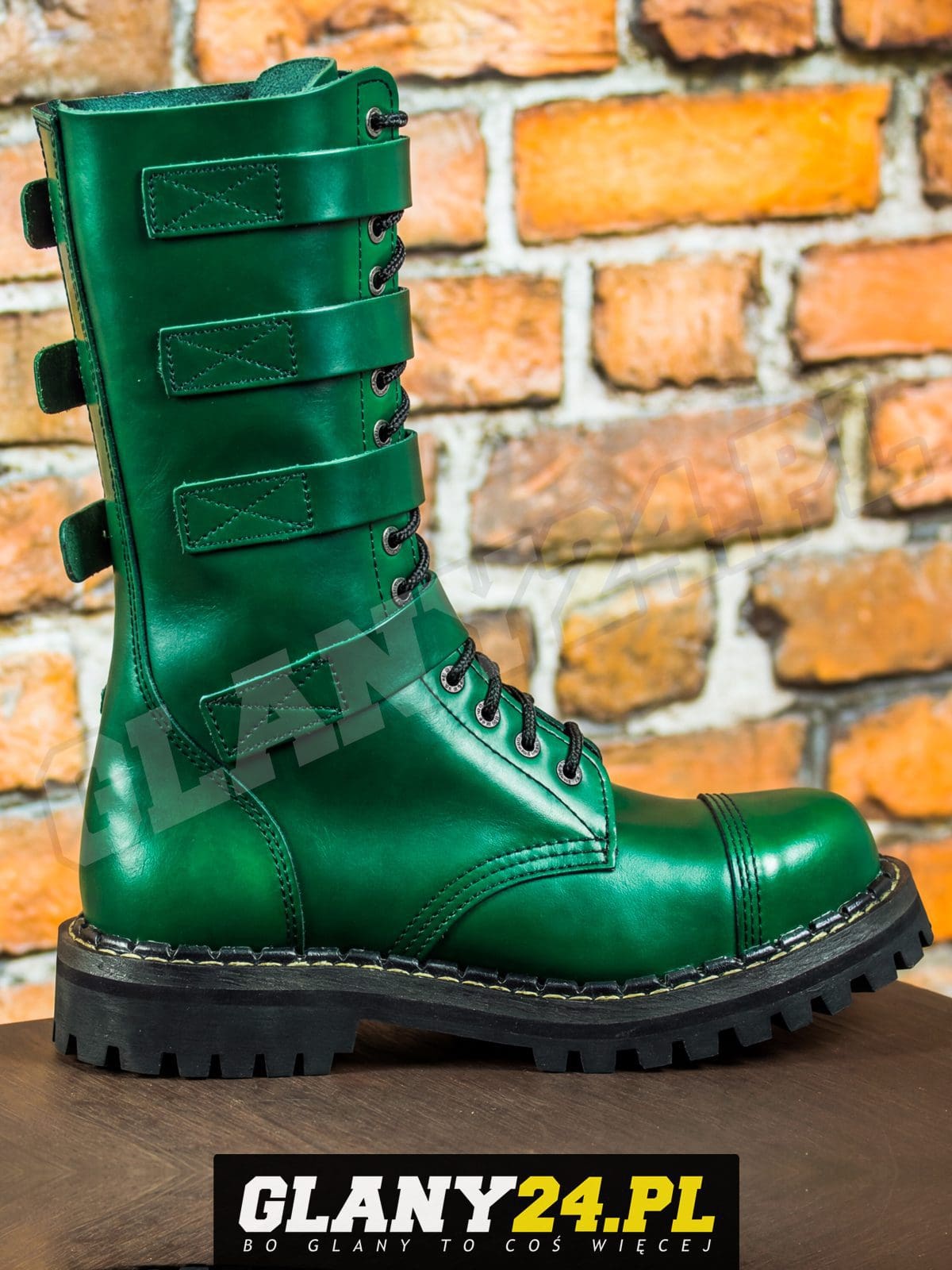 Glany 15 dziurek z 4 klamrami ciemne zielone