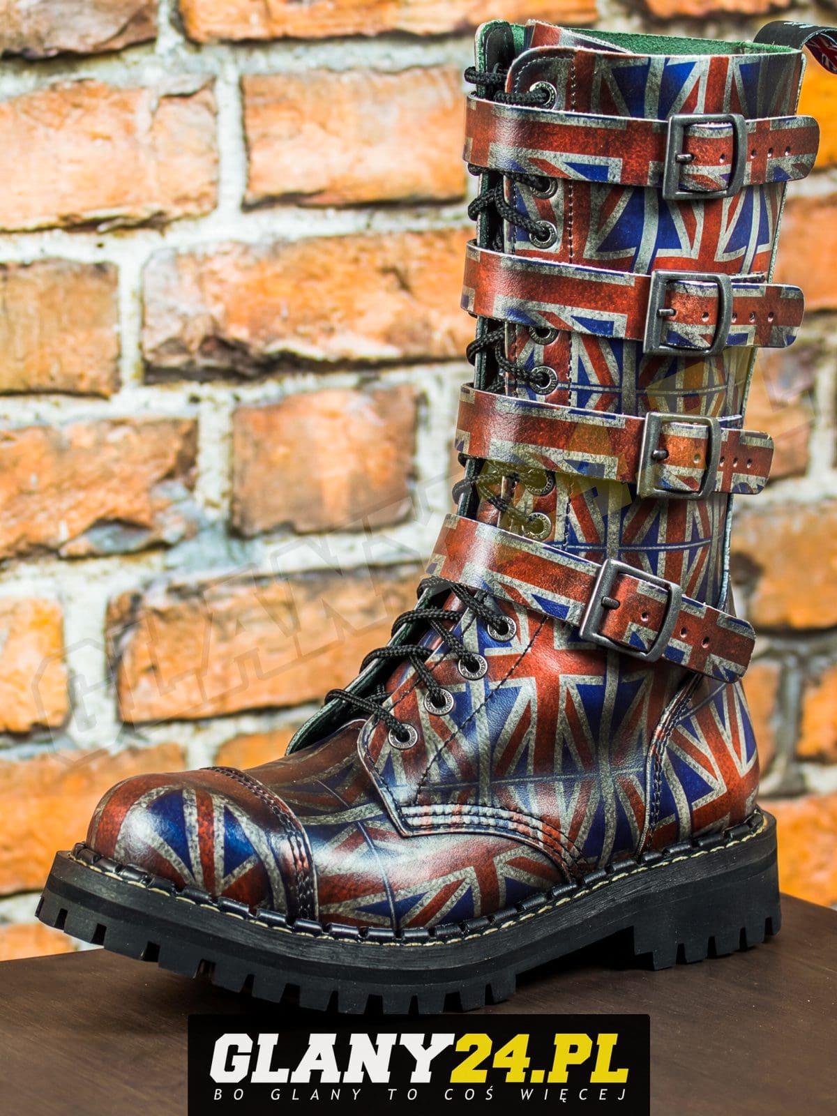 Glany 15 dziurek z 4 klamrami przecierane na flagę Wielkiej Brytanii